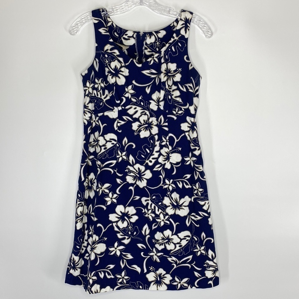 Vintage Hilo Hattie Tropical Hawaiian Blue White Beach Dress Size 8